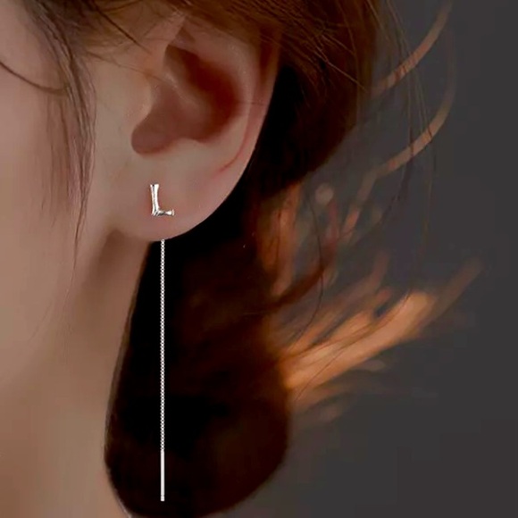 NEW First Initial Name Letter Dangle Drop Silver Tassel Earrings Set 925 Plated - Picture 9 of 16